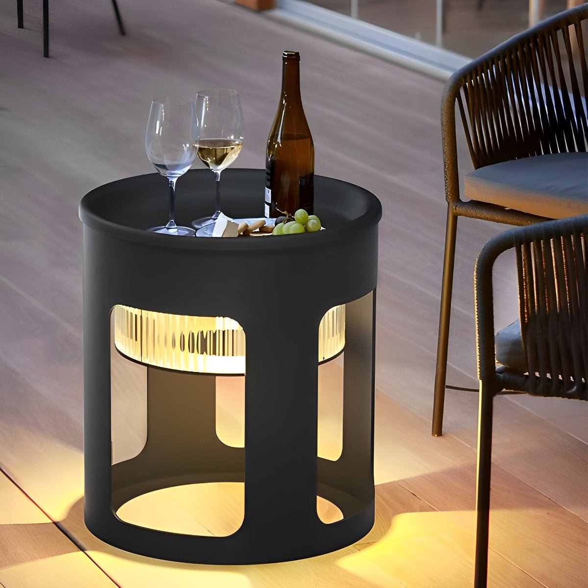 Cylinder Outdoor Floor Lamp Waterproof LED Black Modern