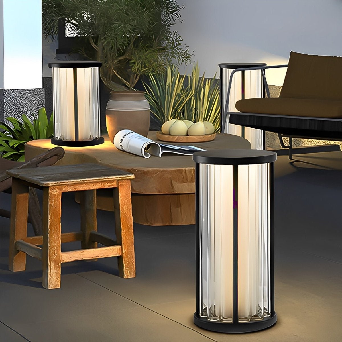free standing plant grow lights Waterproof Modern Round Glass LED Outdoor Post Light – Contemporary Column Floor Lamp for Patio, Yard & Entryway Lighting