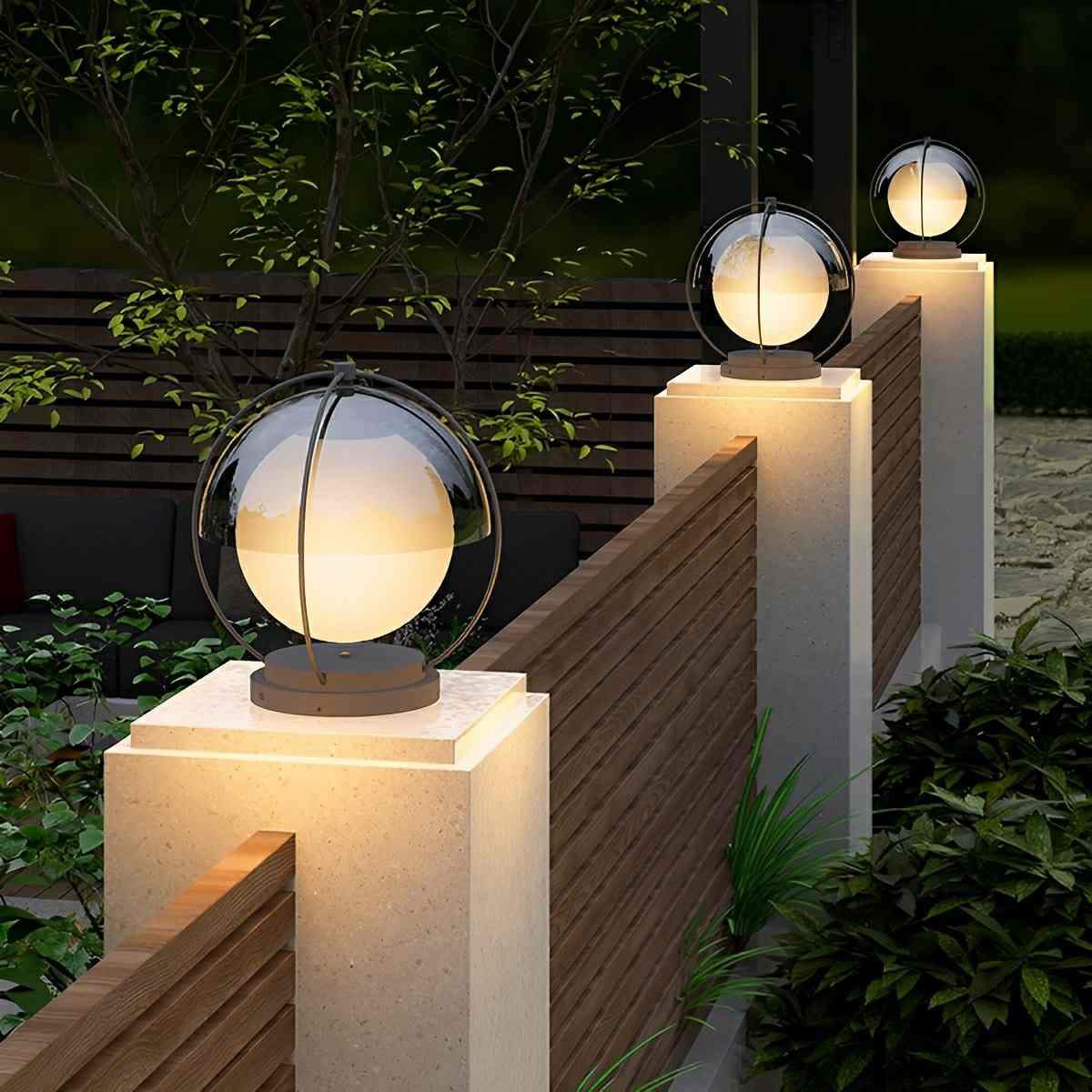 Globe Mid Century Modern Outdoor Lights Modern Globe LED Post Cap