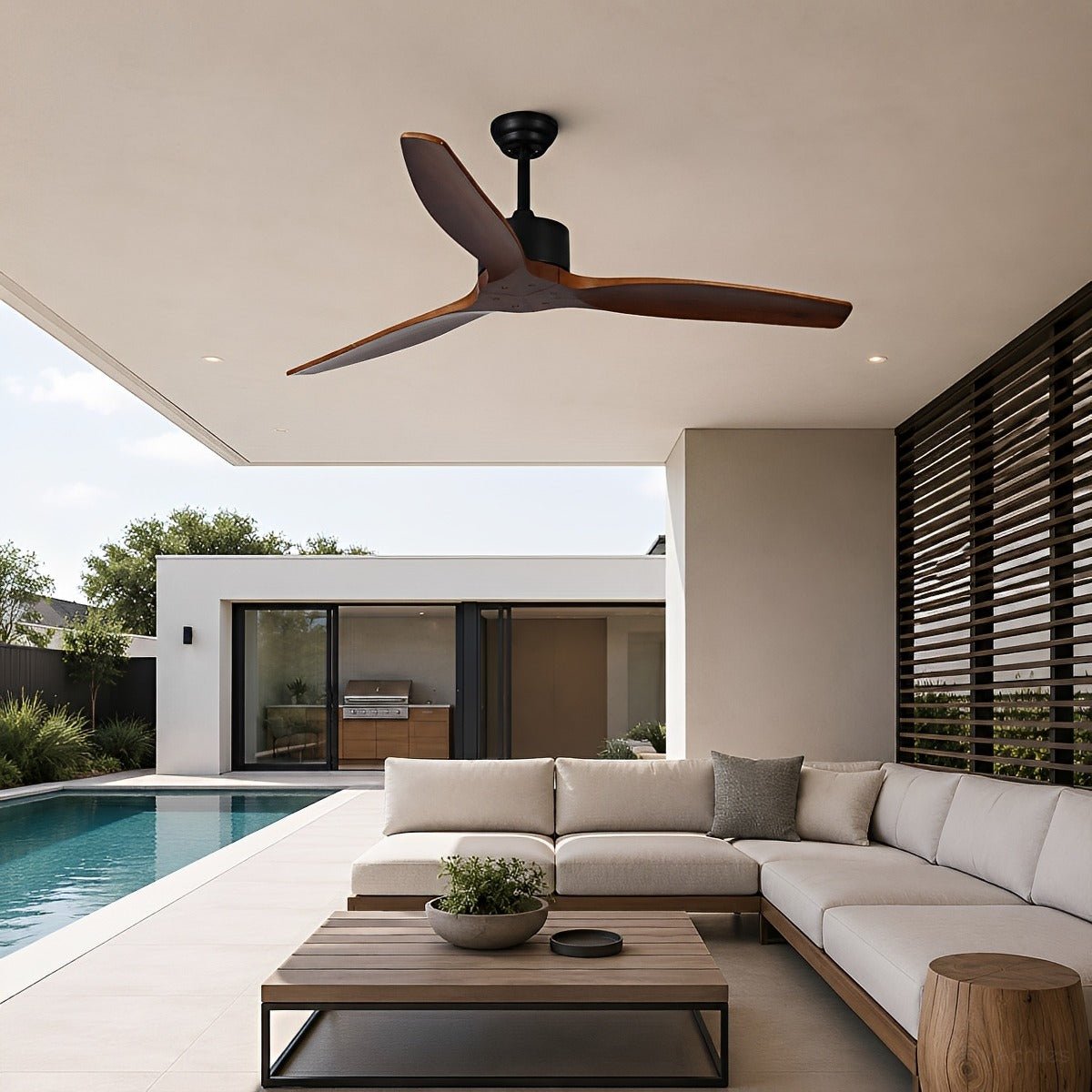 Waterproof Modern Wood Reverse Outdoor Ceiling Fan with Remote