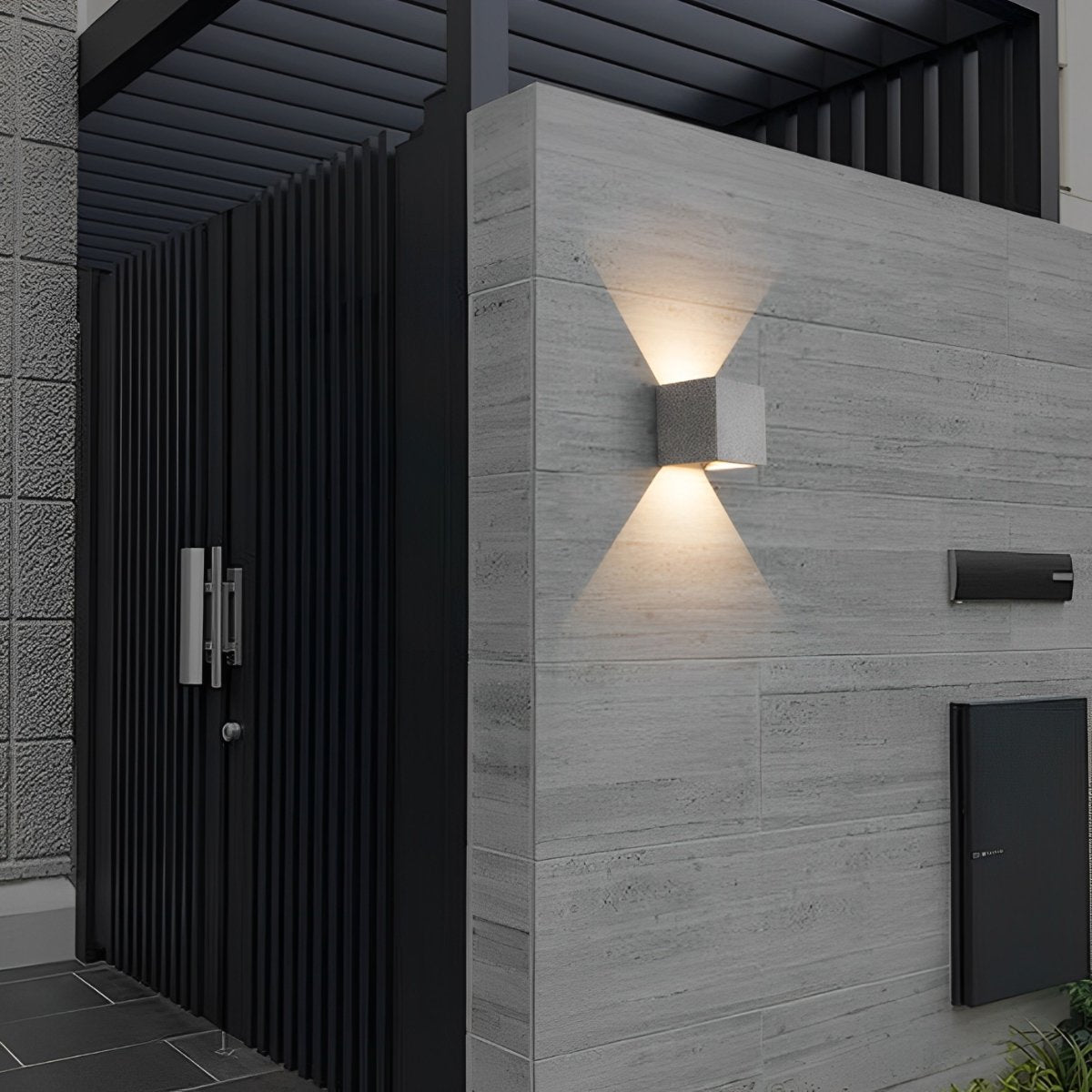 Modern Minimalist Waterproof Up and Down LED Outdoor Wall Sconces Cube Cement Wall Lamp Front Door Driveway Stay Light 4.33 Wx4.72 H Black