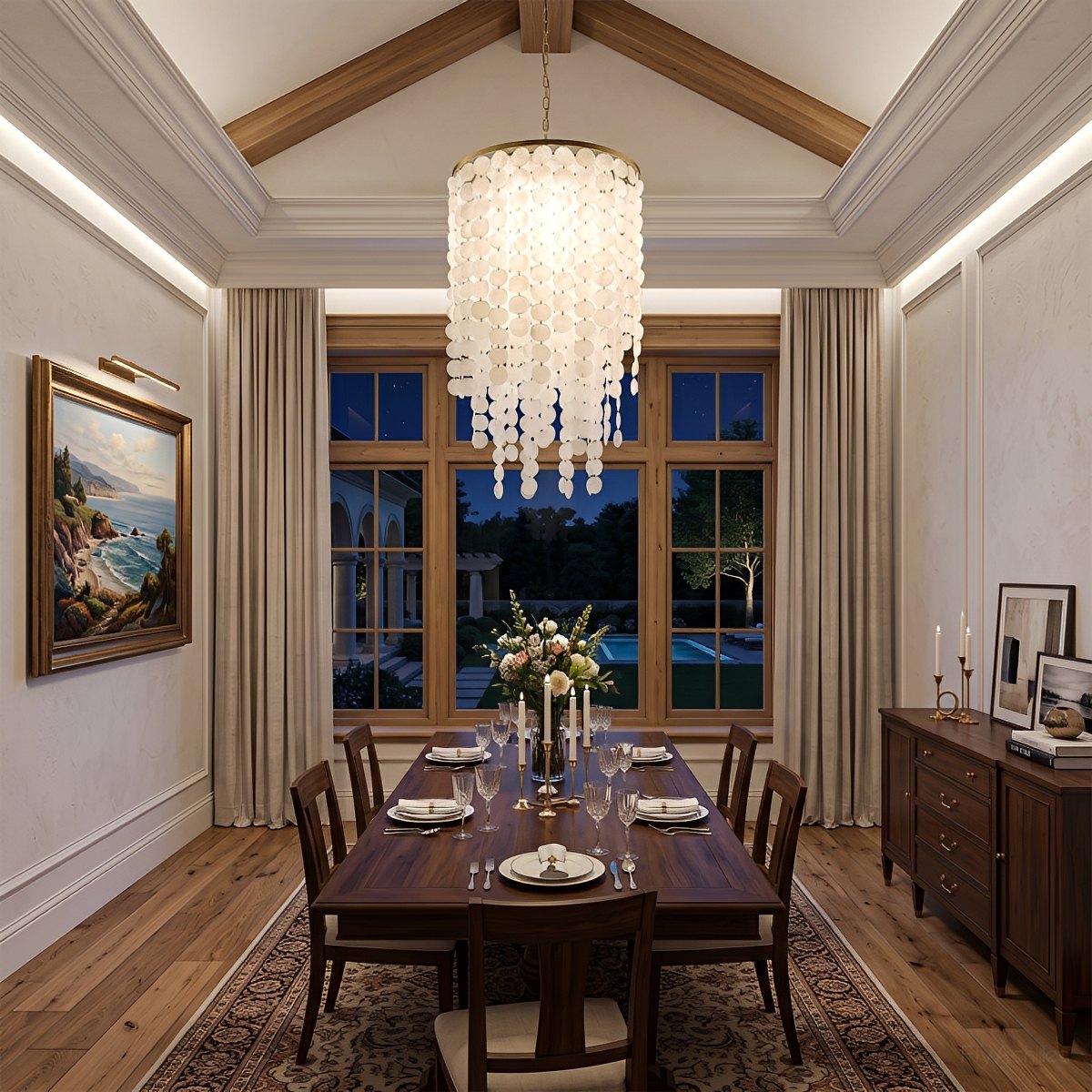 French Natural Shell Cascading LED Chandelier