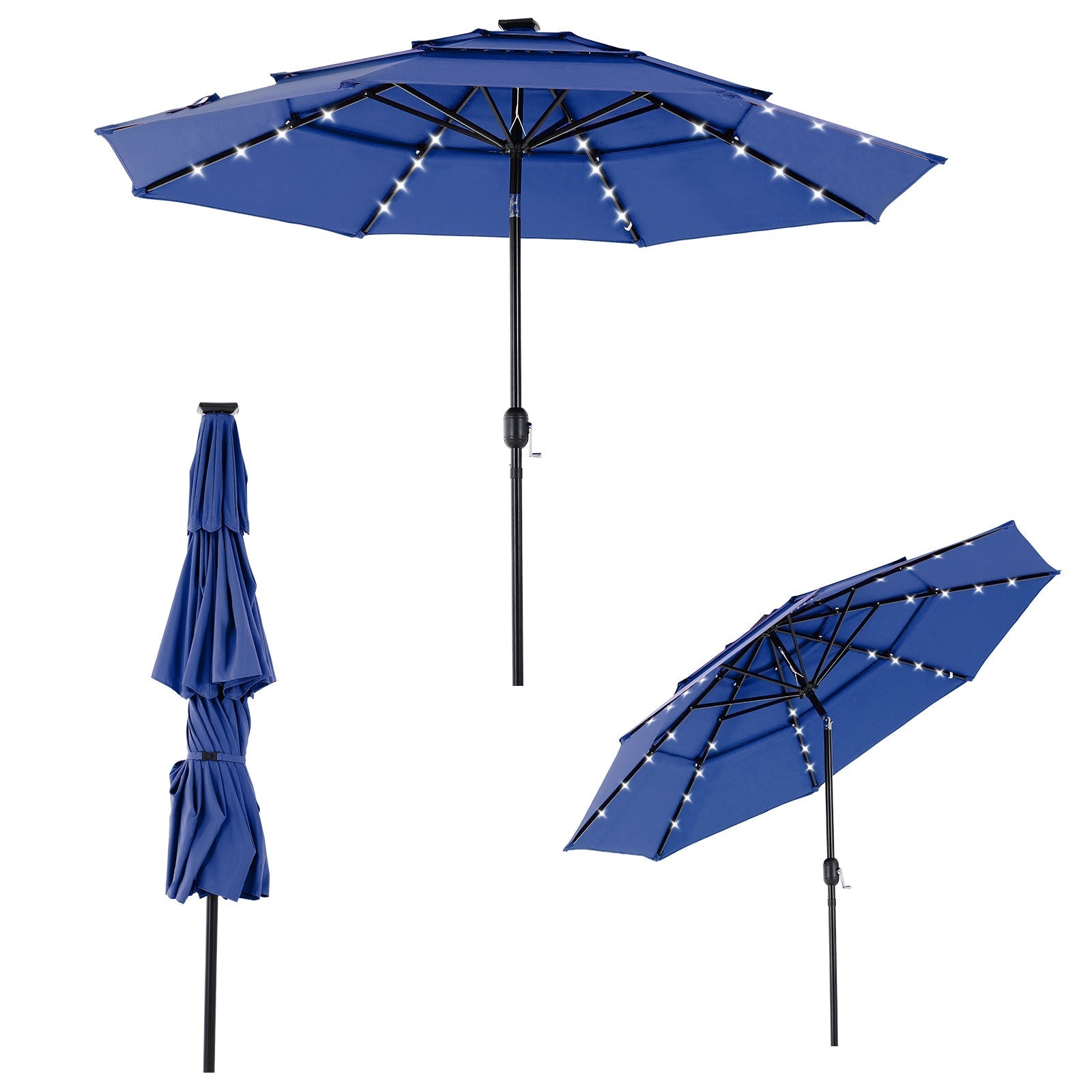 10FT 3 - Tier Solar Patio Outdoor Umbrella with 32 LED Lights - Flyachilles