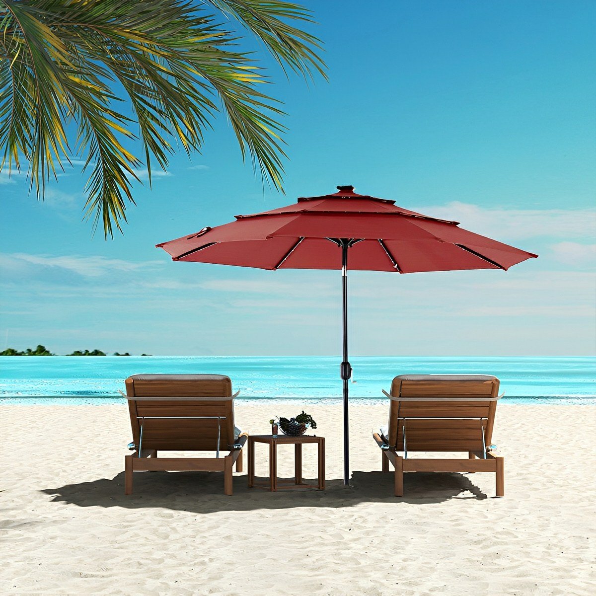 10FT 3 - Tier Solar Patio Outdoor Umbrella with 32 LED Lights - Flyachilles