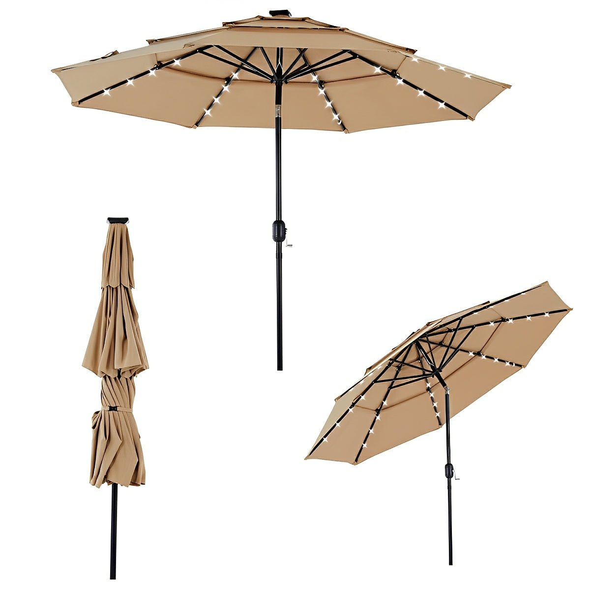 10FT 3 - Tier Solar Patio Outdoor Umbrella with 32 LED Lights - Flyachilles