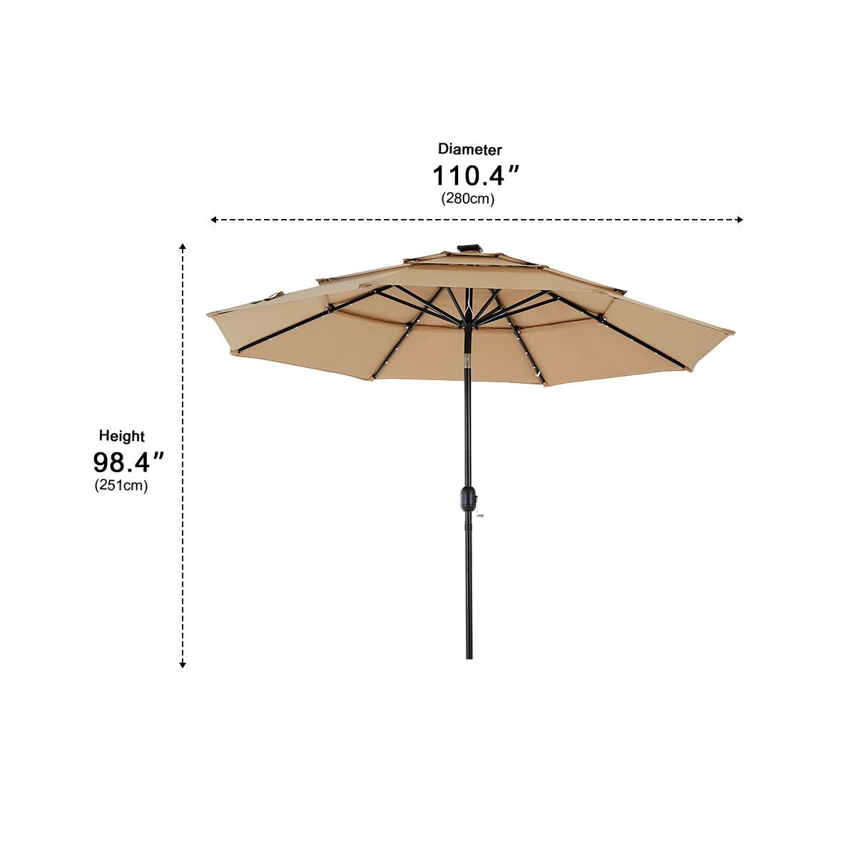 10FT 3 - Tier Solar Patio Outdoor Umbrella with 32 LED Lights - Flyachilles