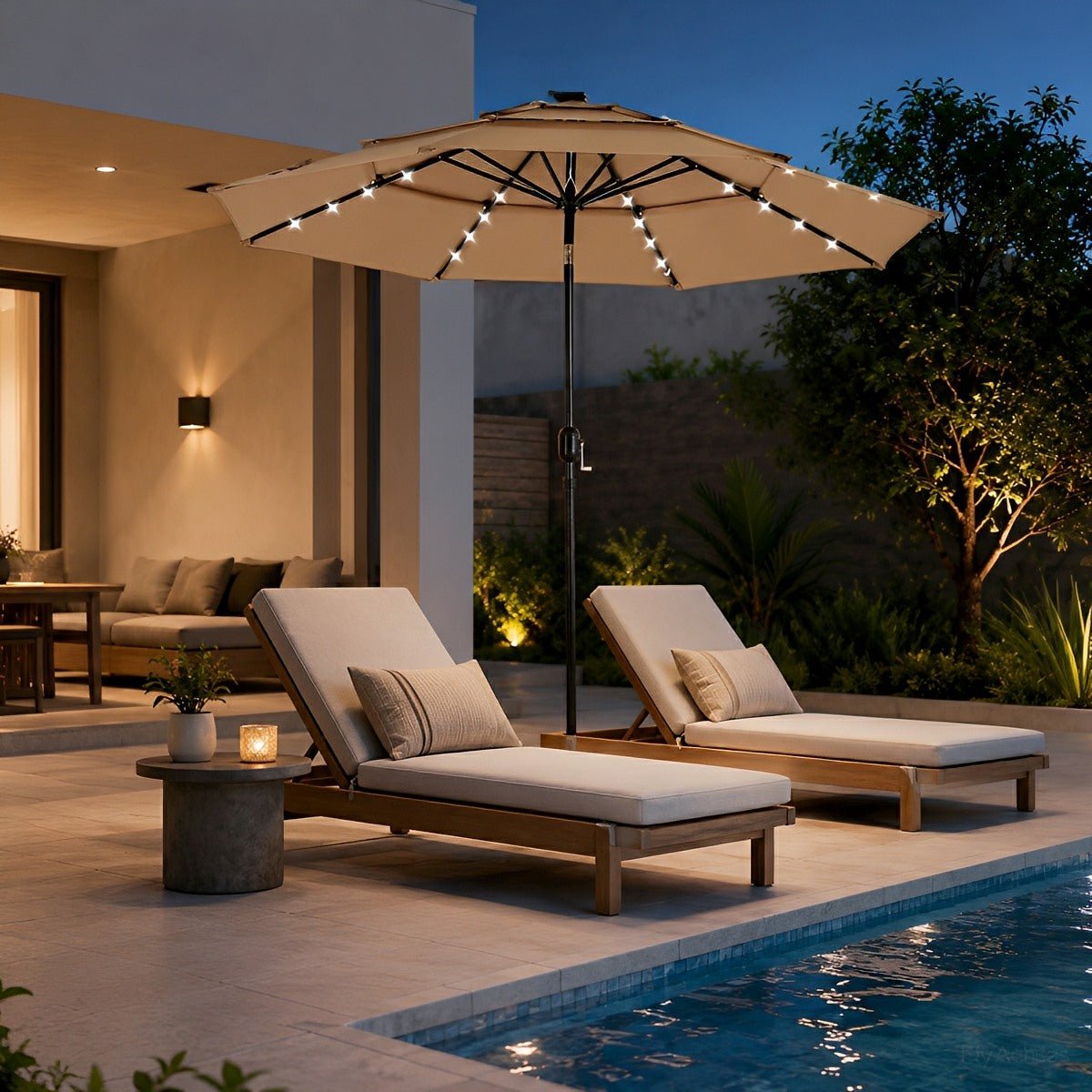10FT 3 - Tier Solar Patio Outdoor Umbrella with 32 LED Lights - Flyachilles