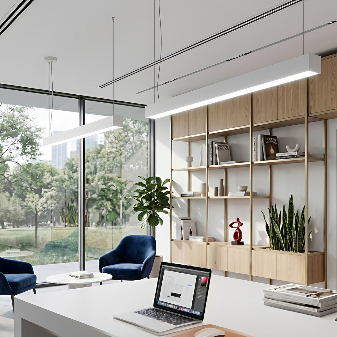 White Rectangle Strip LED Modern Recessed Hanging Linear Light