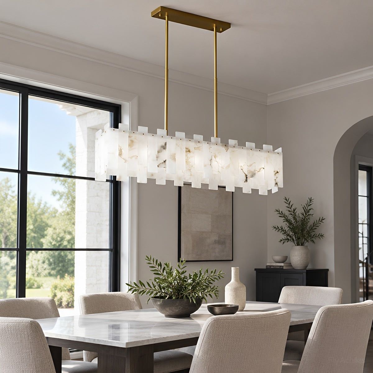 Modern Luxury Alabaster LED Linear Chandelier