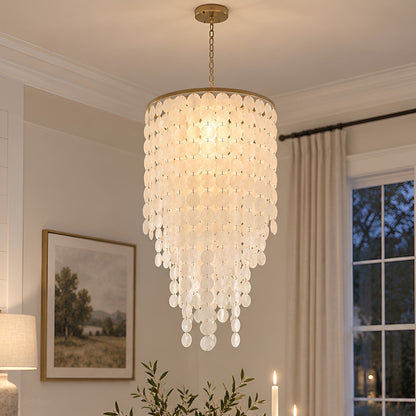French Natural Shell Cascading LED Chandelier
