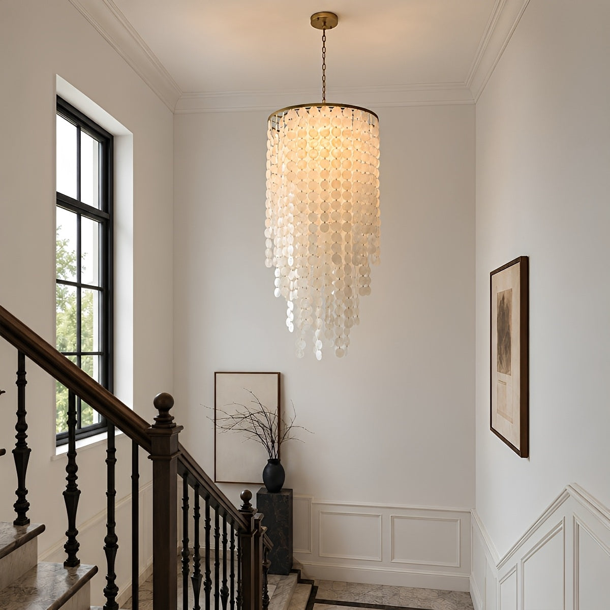 French Natural Shell Cascading LED Chandelier