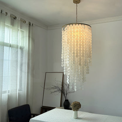 French Natural Shell Cascading LED Chandelier