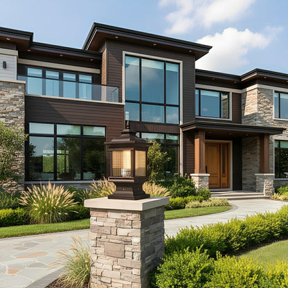 Vintage Grille Glass Shade Lampshade Waterproof Fence Post Lights