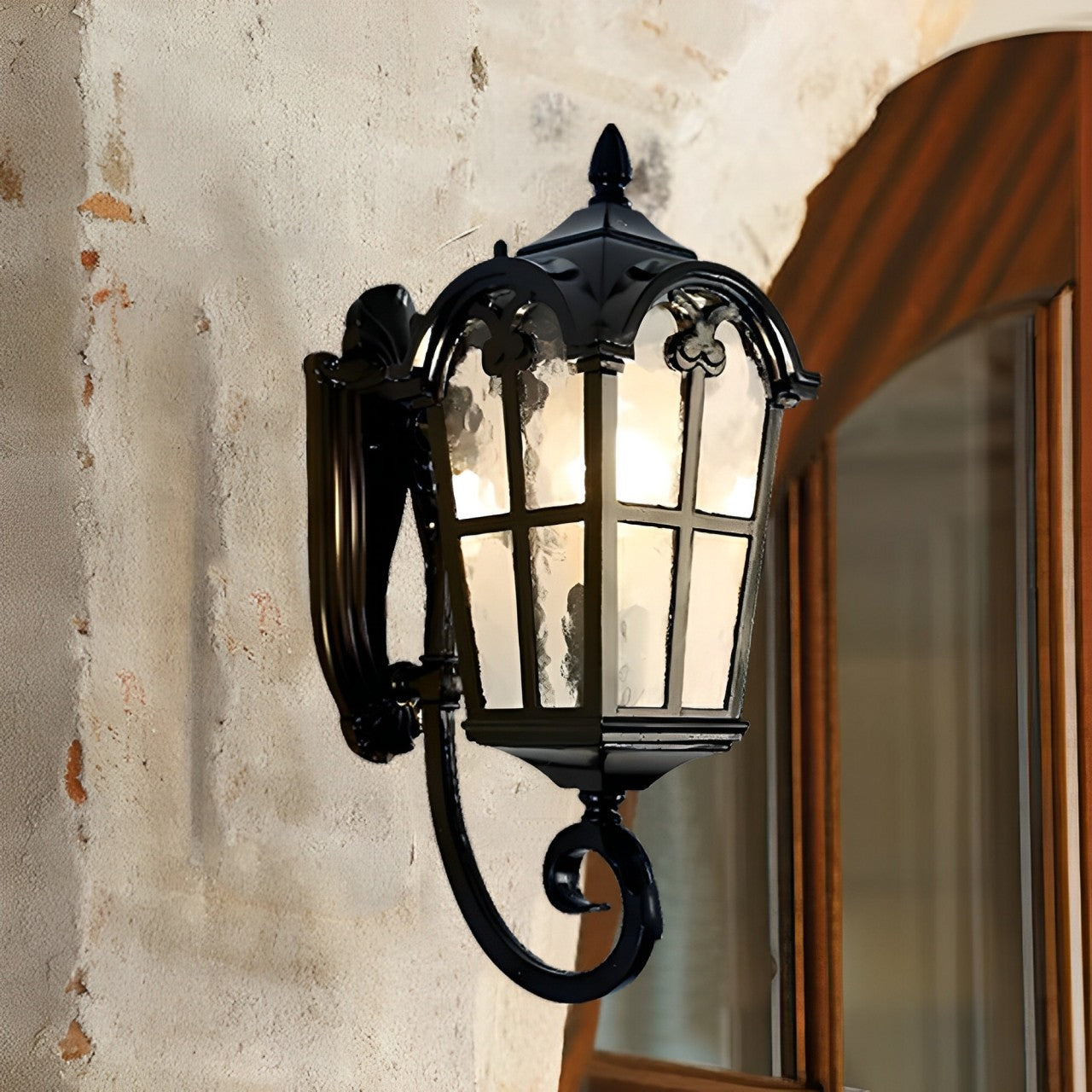 Vintage Glass Waterproof Black Outdoor Wall Sconce Lantern