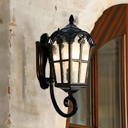 Vintage Glass Waterproof Black Outdoor Wall Sconce Lantern