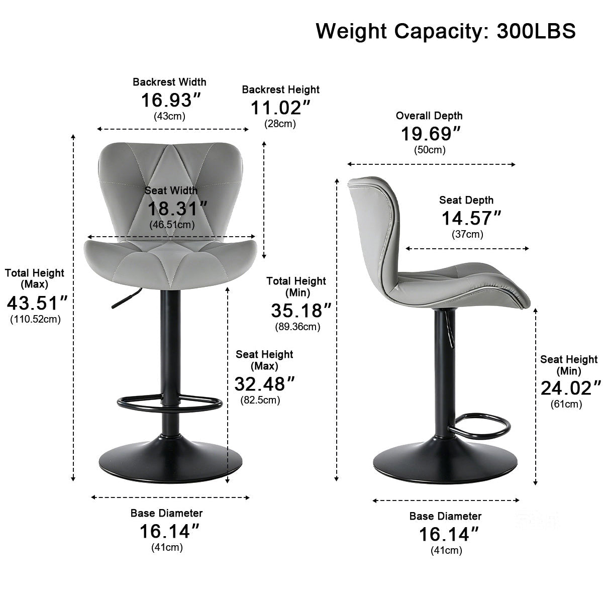 2 Pack Modern Ergonomic Adjustable Swivel Bar Stools - Flyachilles