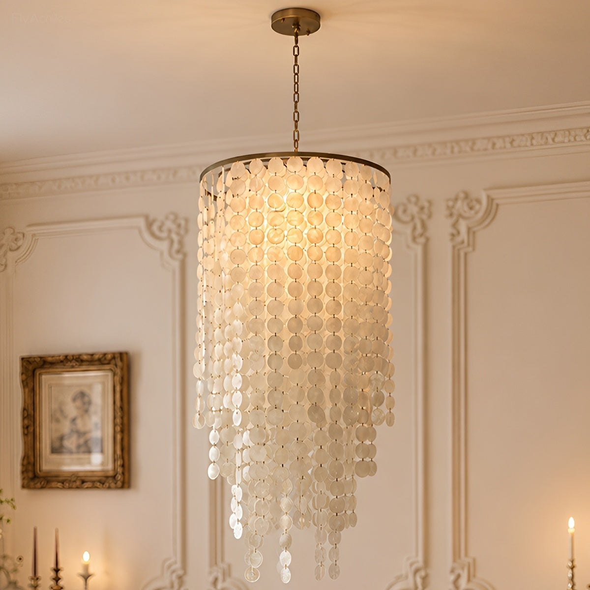 French Natural Shell Cascading LED Chandelier