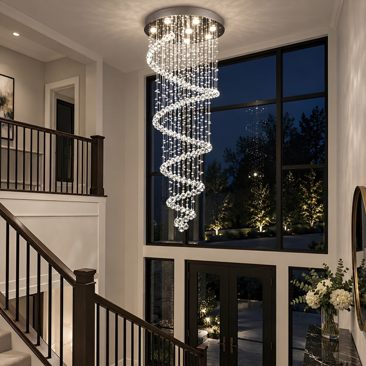 Modern Luxury Spiral Crystal LED Staircase Chandelier