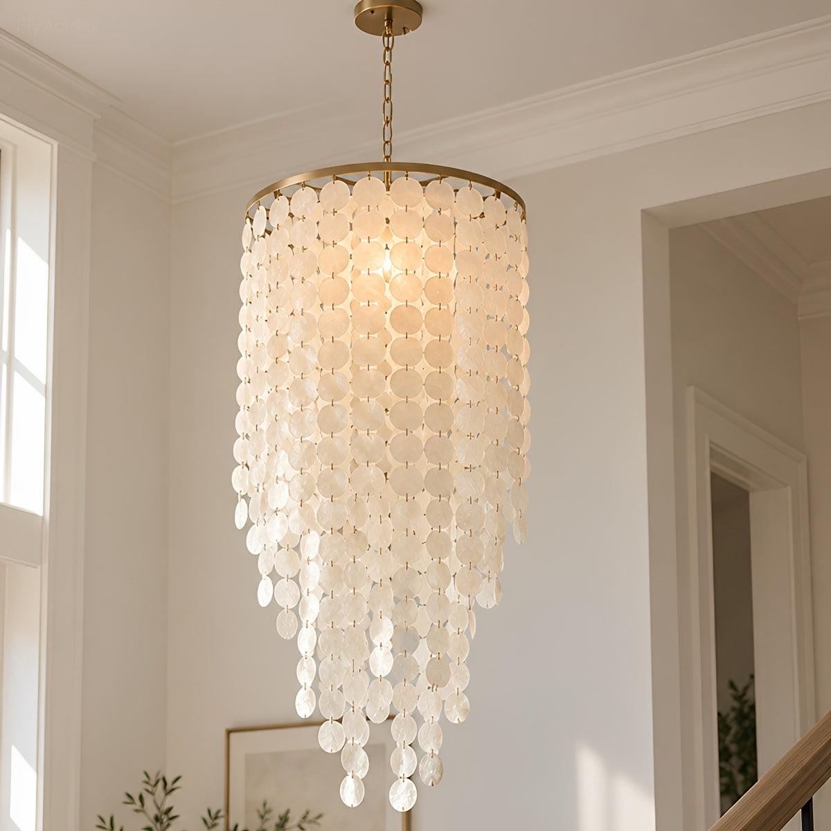 French Natural Shell Cascading LED Chandelier