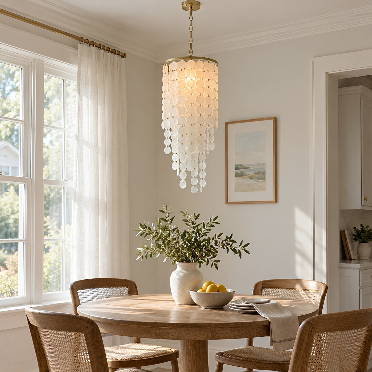 French Natural Shell Cascading LED Chandelier