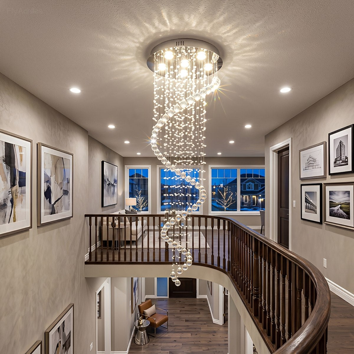 Modern Luxury Spiral Crystal LED Staircase Chandelier