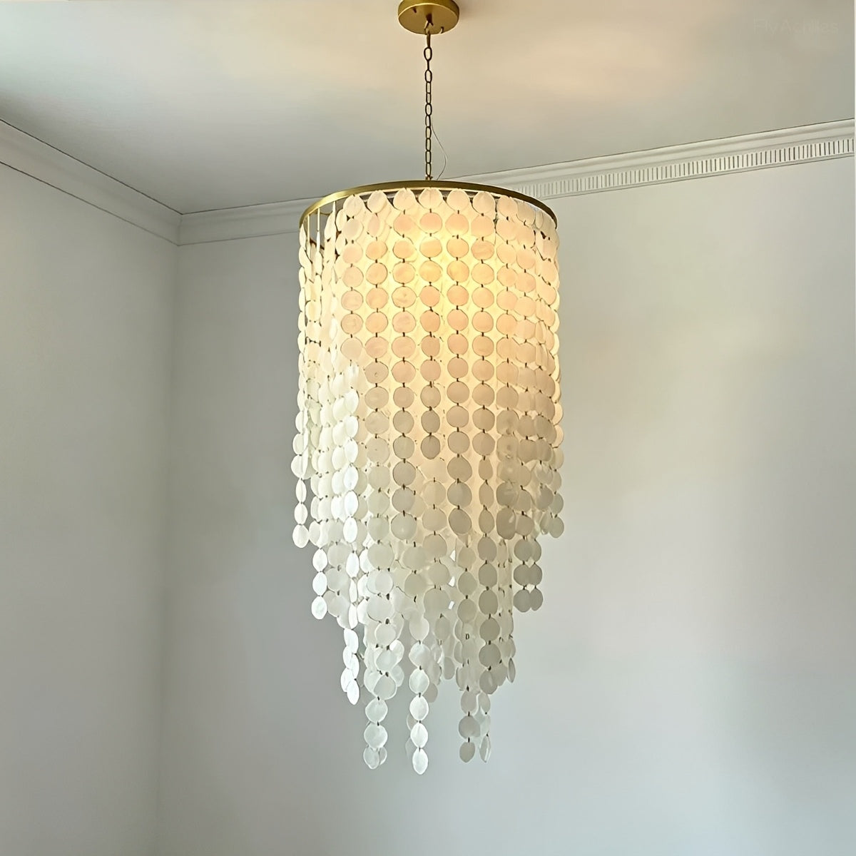 French Natural Shell Cascading LED Chandelier