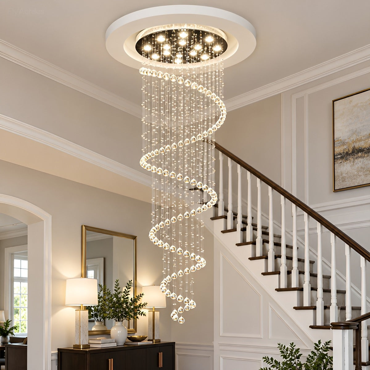 Modern Luxury Spiral Crystal LED Staircase Chandelier