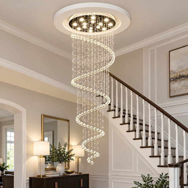 Modern Luxury Spiral Crystal LED Staircase Chandelier