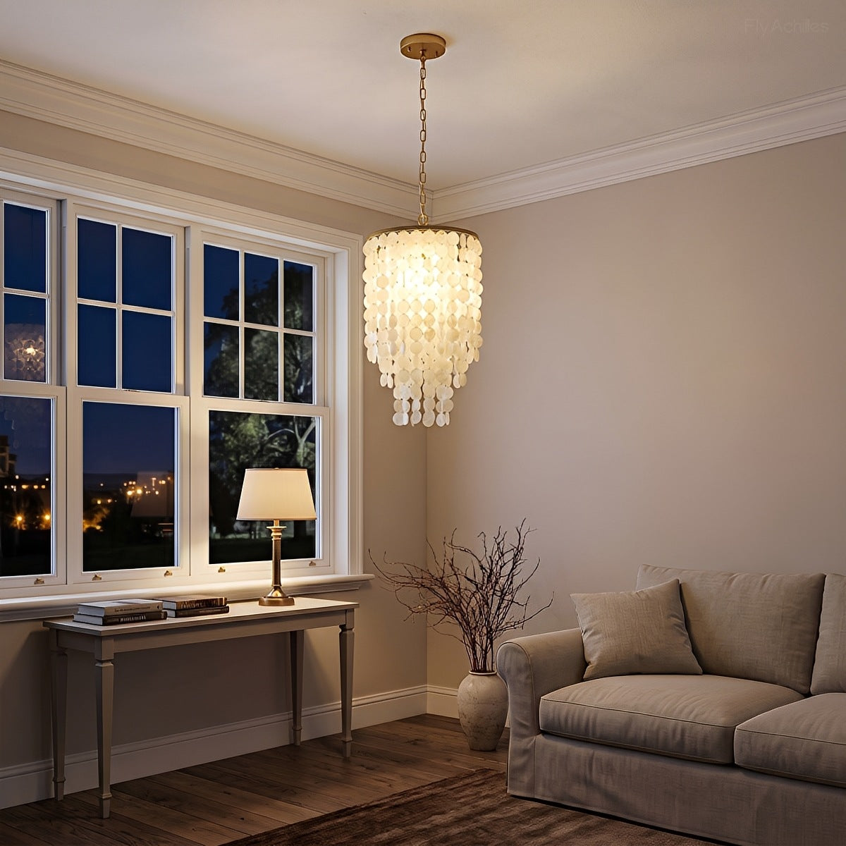 French Natural Shell Cascading LED Chandelier