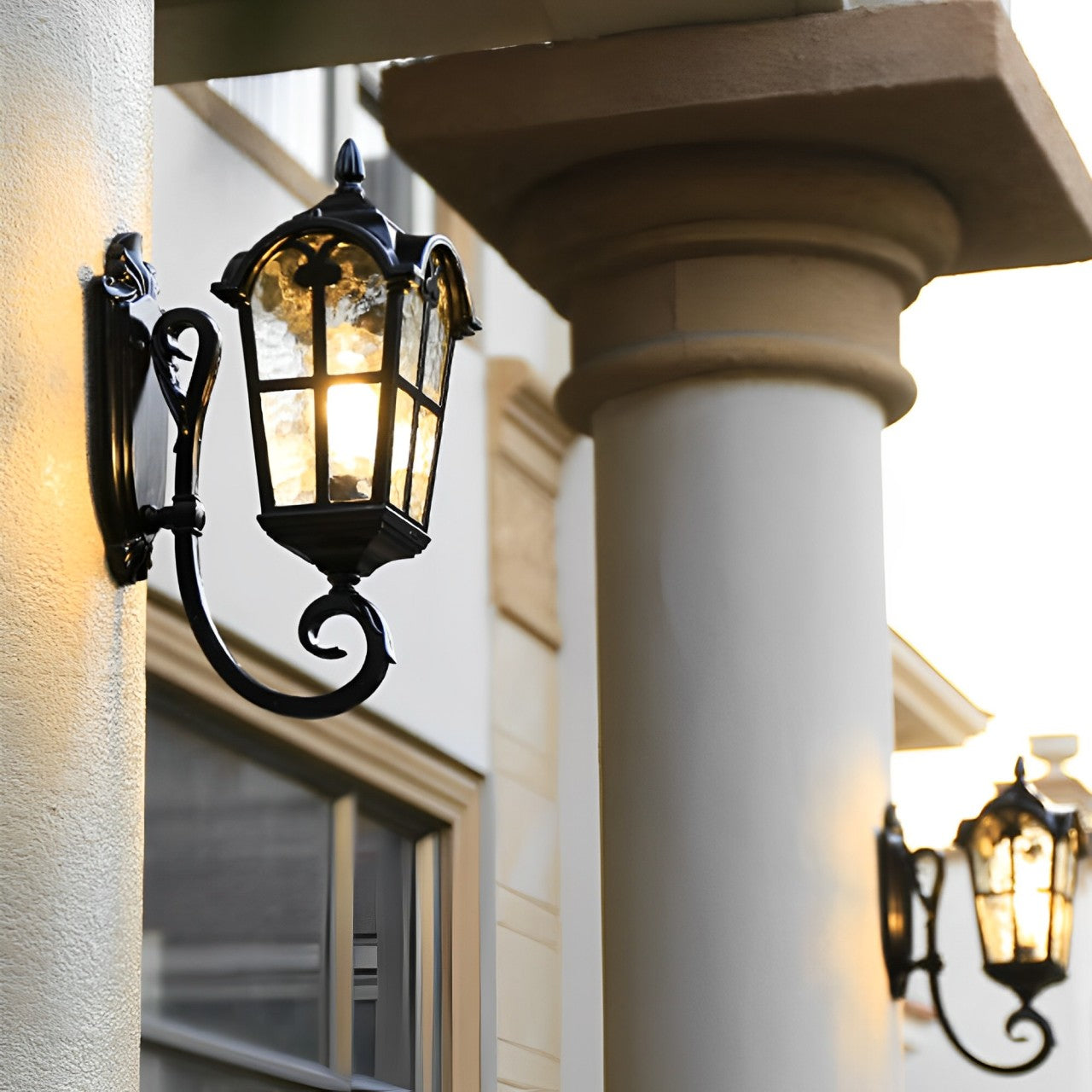 Vintage Glass Waterproof Black Outdoor Wall Sconce Lantern