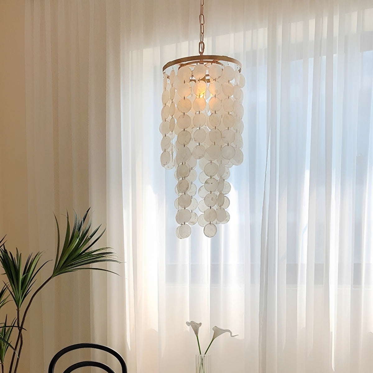 French Natural Shell Cascading LED Chandelier