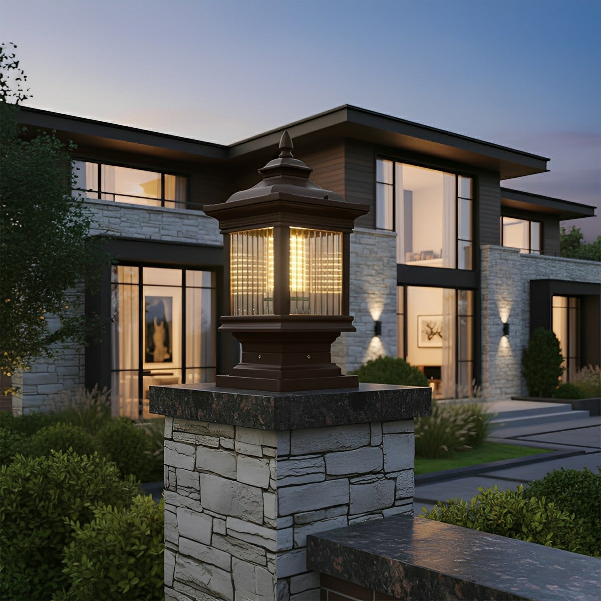 Vintage Grille Glass Shade Lampshade Waterproof Fence Post Lights