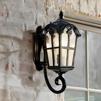 Vintage Glass Waterproof Black Outdoor Wall Sconce Lantern