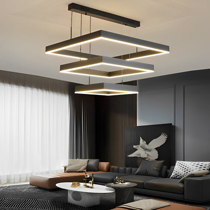 3 Layers Square Stepless Dimming LED Black Modern Chandelier with Remote Control - Flyachilles