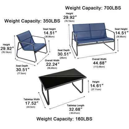 3 Piece Outdoor Patio Conversation Set Furniture with Table - Flyachilles