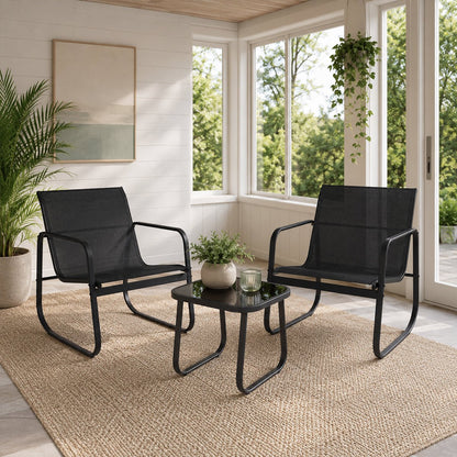 3 Piece Outdoor Patio Conversation Set Furniture with Table - Flyachilles