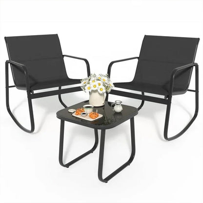 3 Piece Outdoor Patio Conversation Set Furniture with Table - Flyachilles