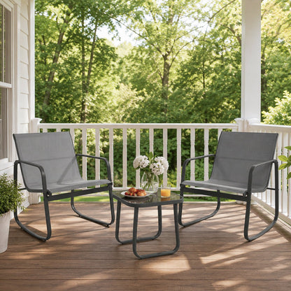 3 Piece Outdoor Patio Conversation Set Furniture with Table - Flyachilles