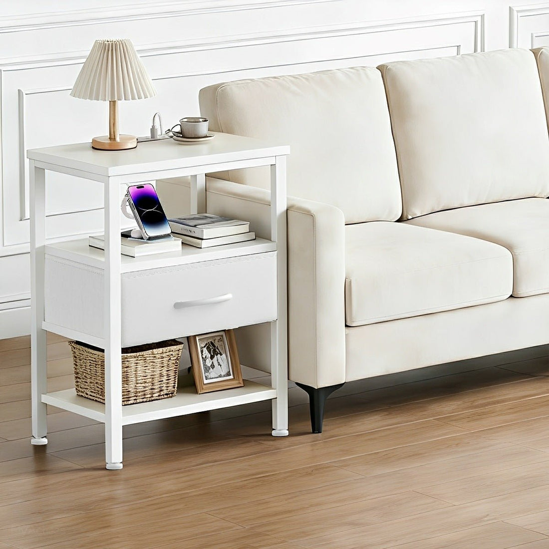 3 - Tier Bedside Table Nightstand with Charging Station - Flyachilles