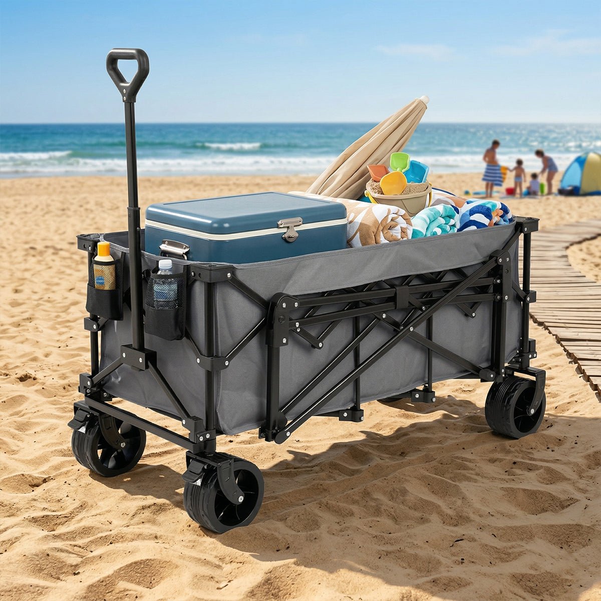 300L Heavy Duty Folding Utility Wagon Cart with All - Terrain Wheels - Flyachilles