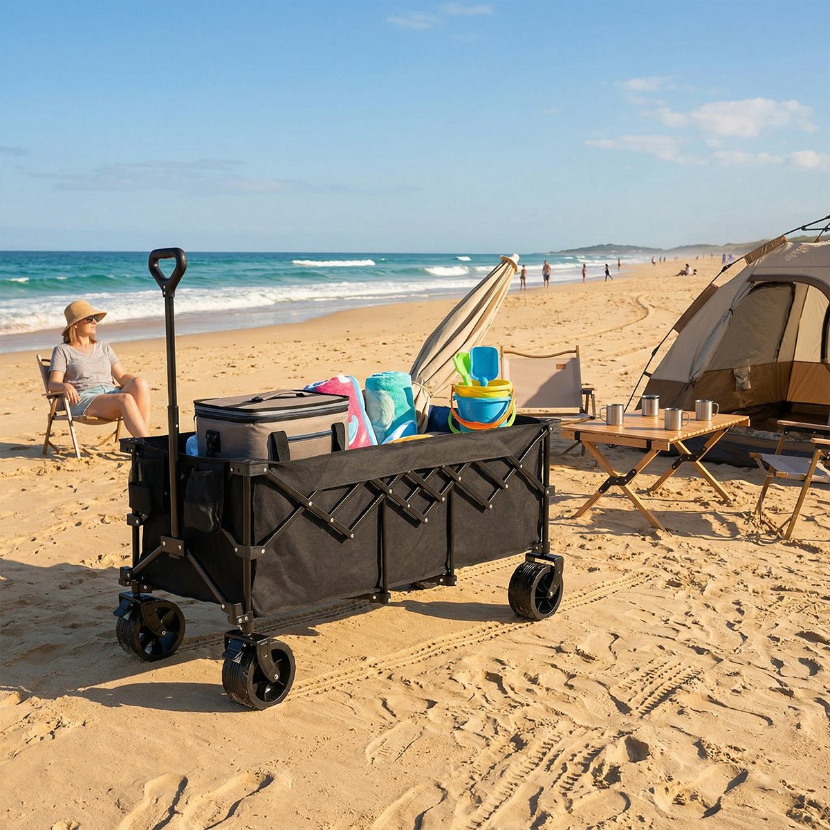 300L Heavy Duty Folding Utility Wagon Cart with All - Terrain Wheels - Flyachilles
