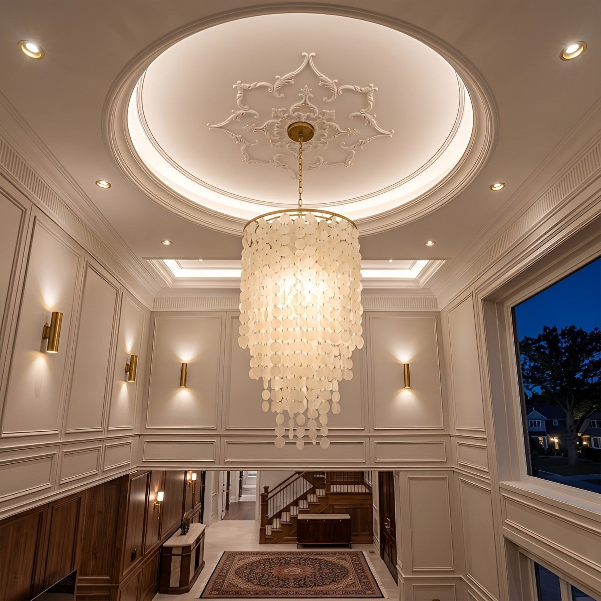 French Natural Shell Cascading LED Chandelier