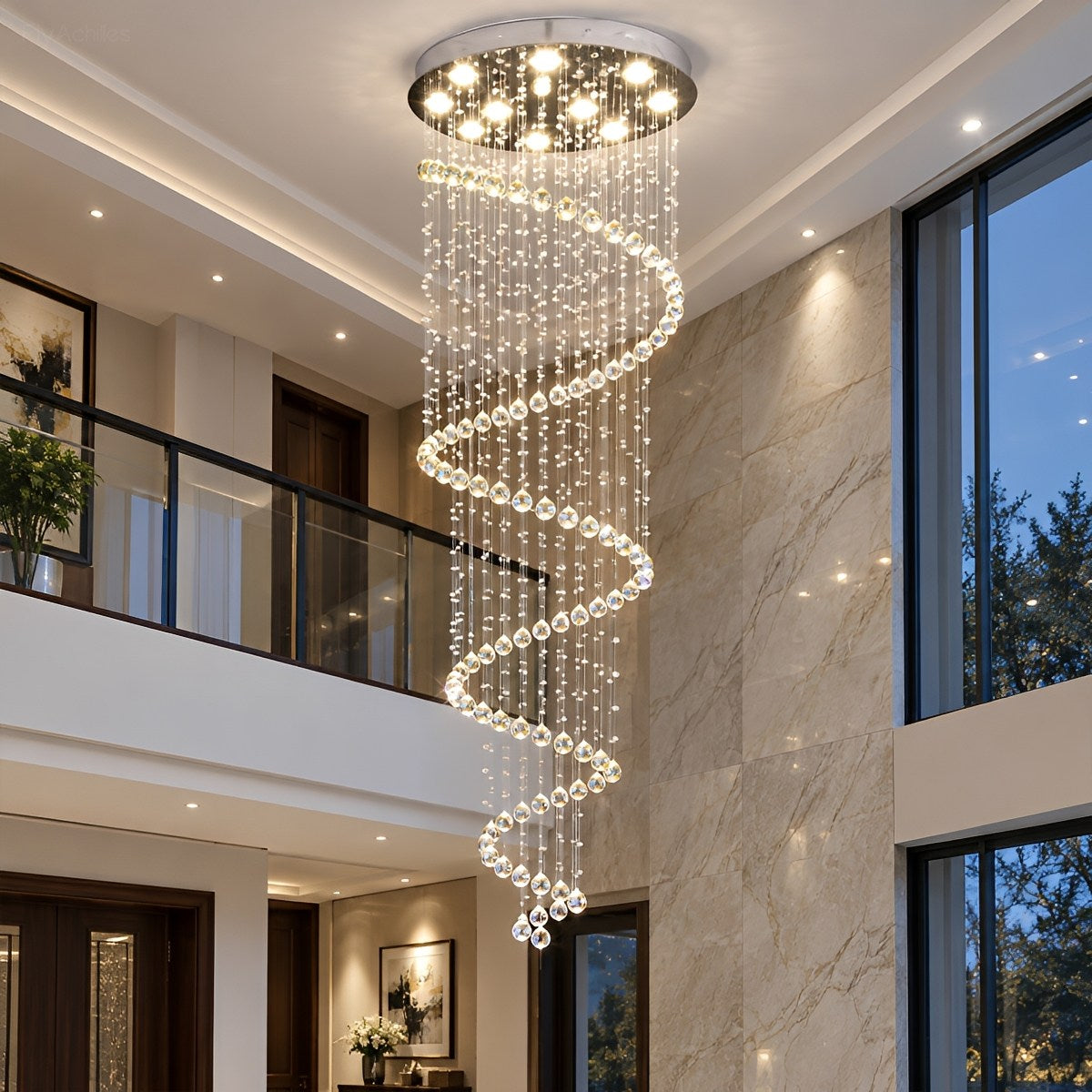 Modern Luxury Spiral Crystal LED Staircase Chandelier
