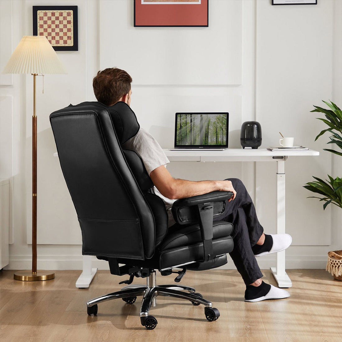 360° Ergonomic PU Leather Office Chair High Back with Footrest & Lumbar Support - Flyachilles