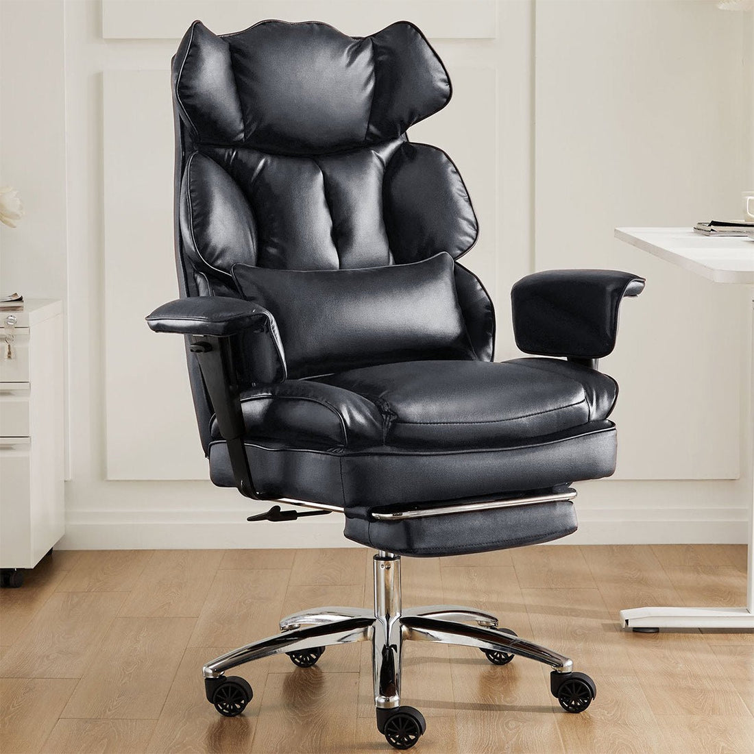 360° Ergonomic PU Leather Office Chair High Back with Footrest & Lumbar Support - Flyachilles