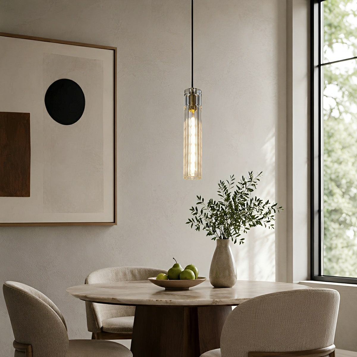 Modern Slim Cylindrical Crystal LED Pendant Light