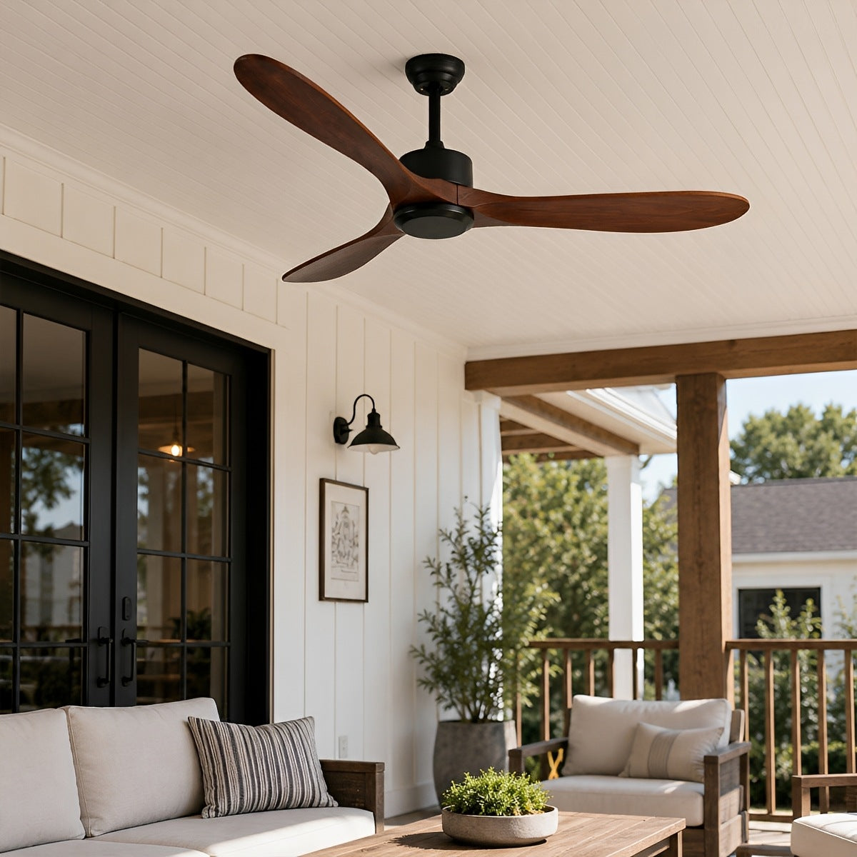 Waterproof Modern Wood 3-Blade Outdoor Ceiling Fan