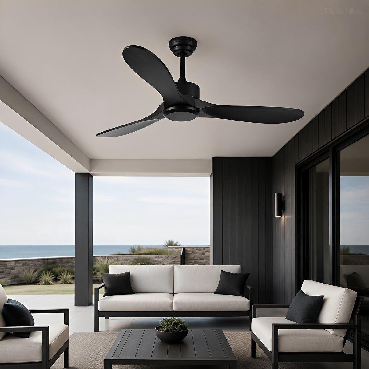 Waterproof Modern Wood 3-Blade Outdoor Ceiling Fan