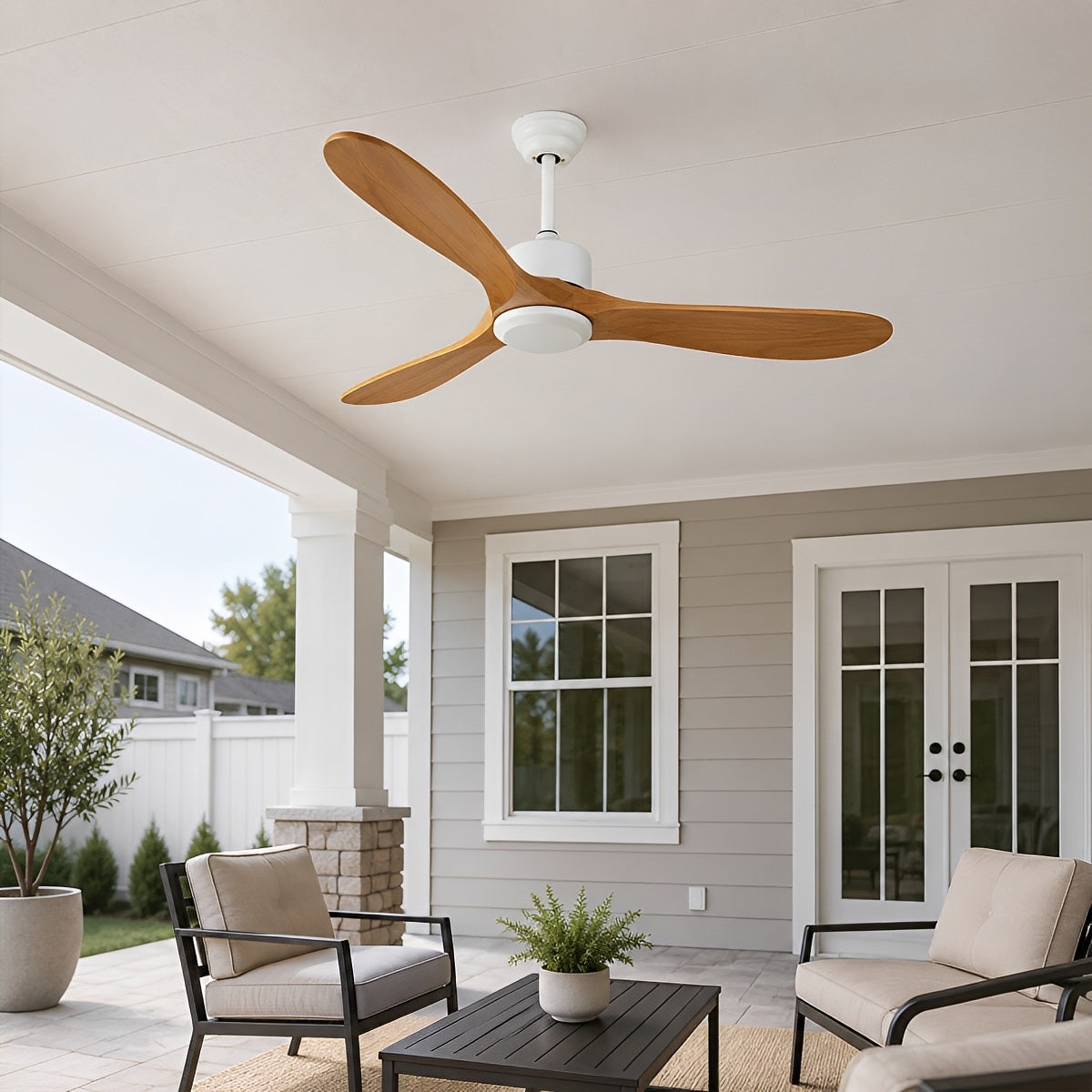 Waterproof Modern Wood 3-Blade Outdoor Ceiling Fan