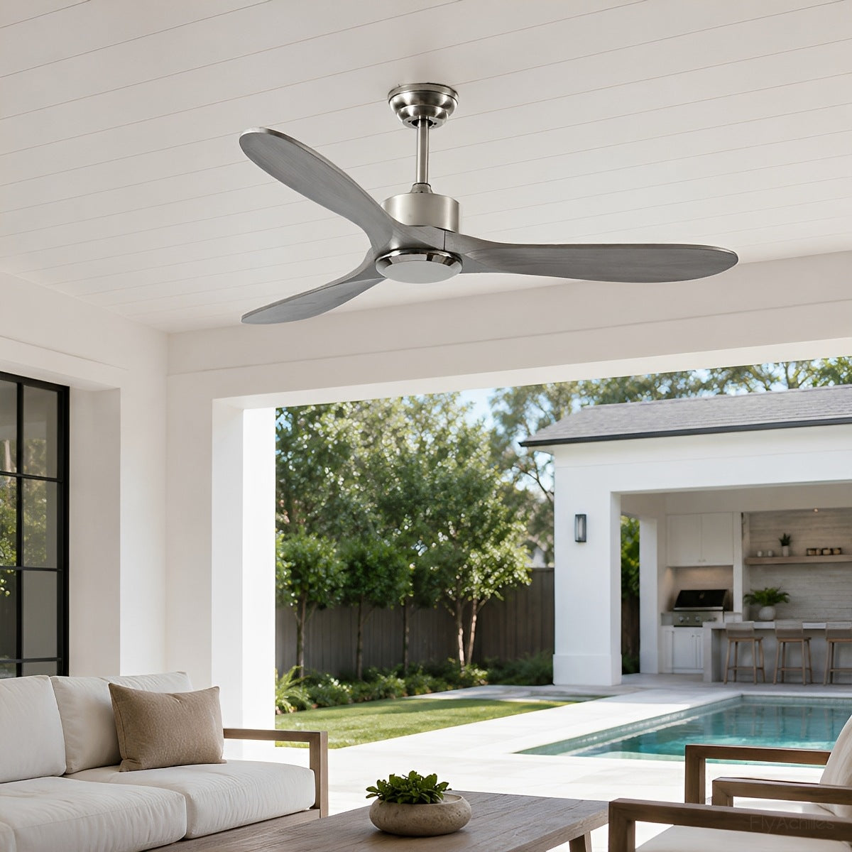 Waterproof Modern Wood 3-Blade Outdoor Ceiling Fan